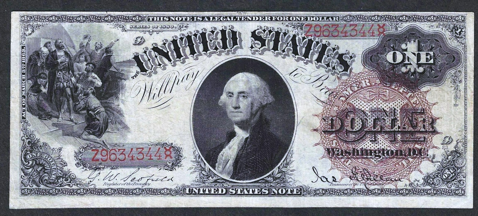 1880 $1 LEGAL TENDER ~ FR 28 ~ LARGE SPIKED SEAL ~ NICE EXTRA FINE/ ABT UNC NOTE