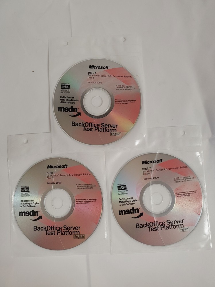 Microsoft Msdn BackOffice Server 4.5 Test Platform 2000 3 Disc Set 1-3-5 NEW