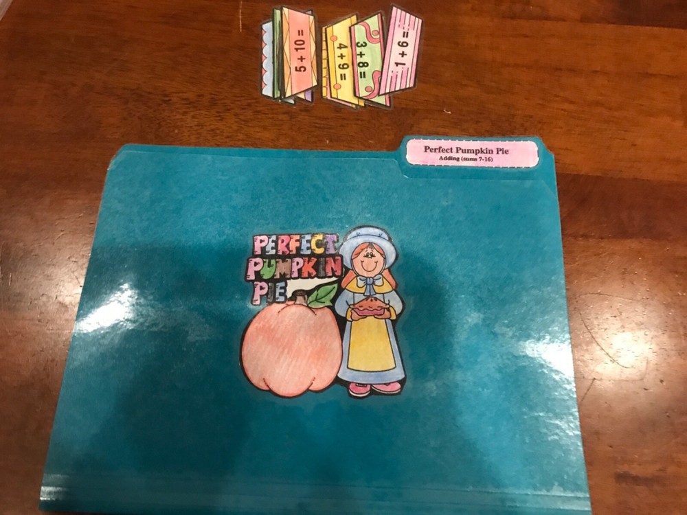 Perfect Pumpkin Pie! Adding some 7-16  2nd grade math file folder game teacher