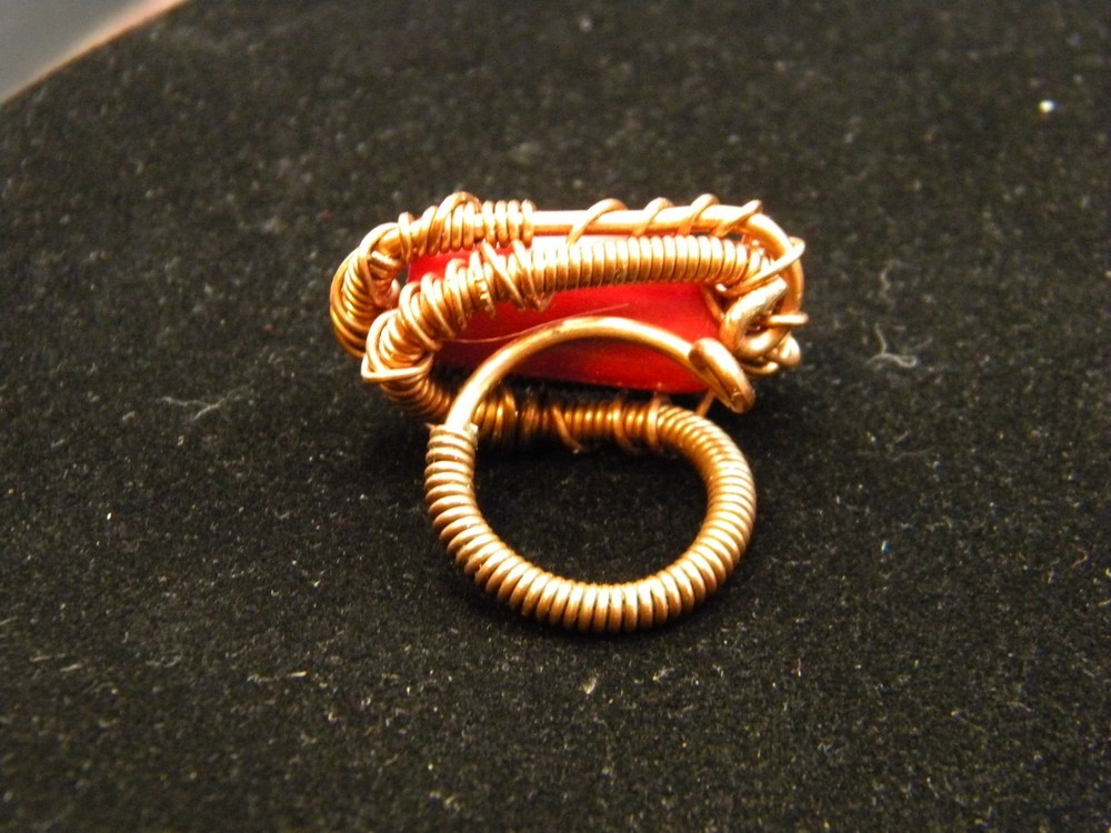Handmade Unique Genuine Red Coral Copper Ring ~