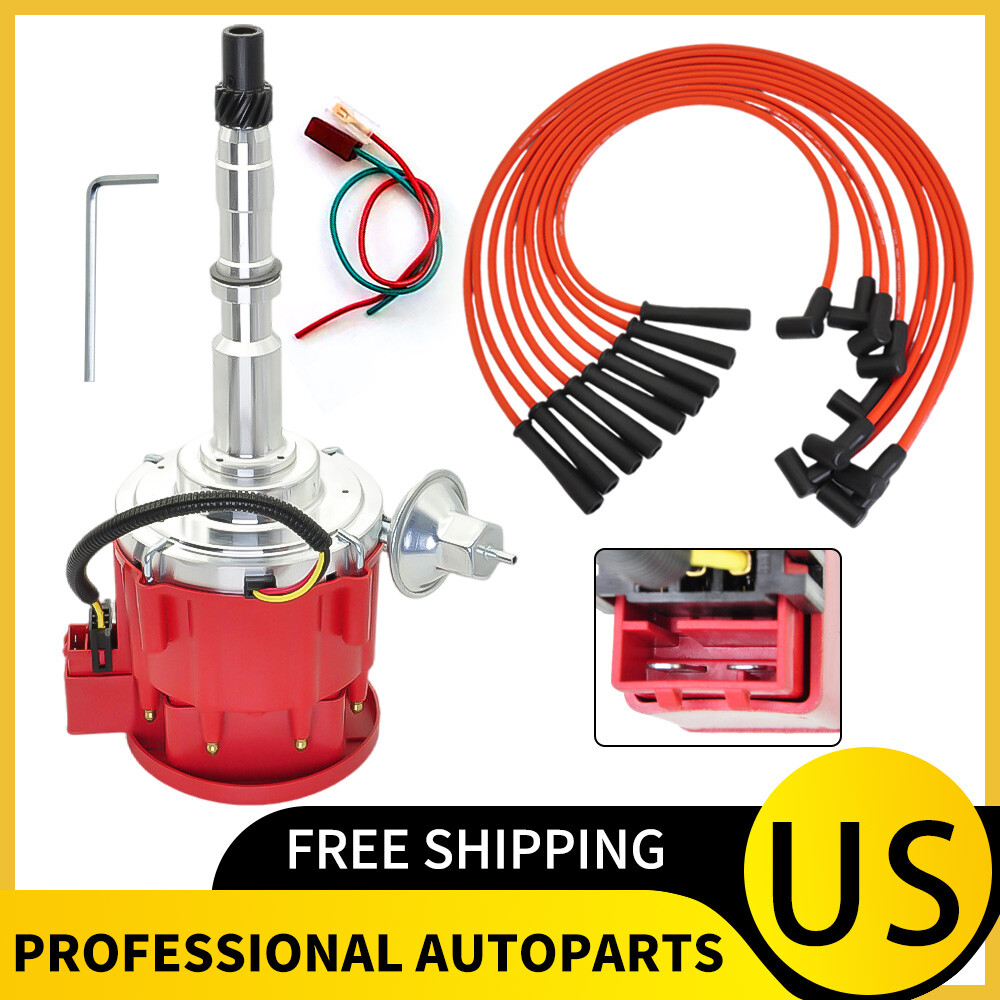 ✅for AMC/JEEP 1967-1990 290 304 360 390 401 HEI DISTRIBUTOR + RED Plug Wires USA