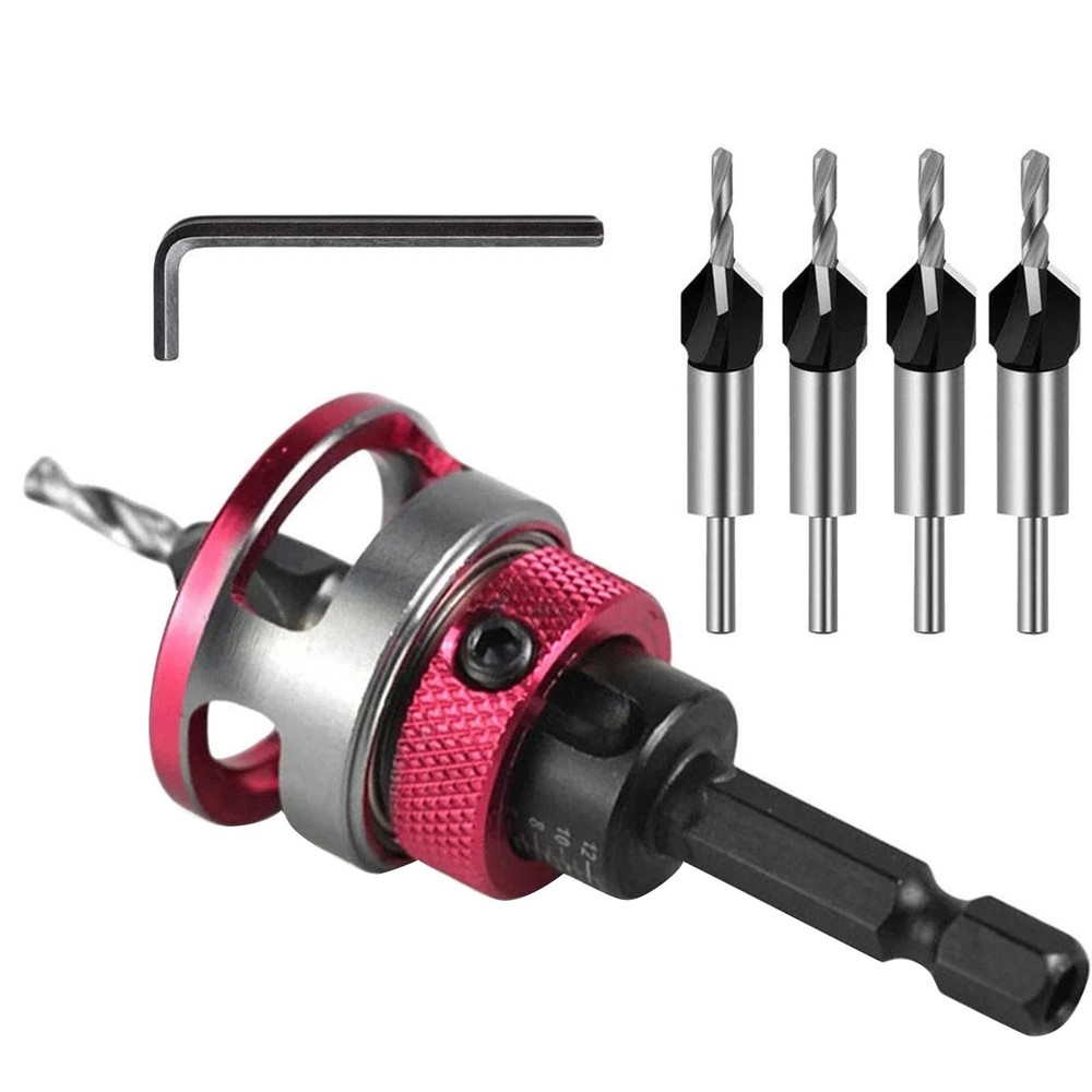 6PCS Adjustable Countersink Bit Set with Hex Shank for Woodworking Projects