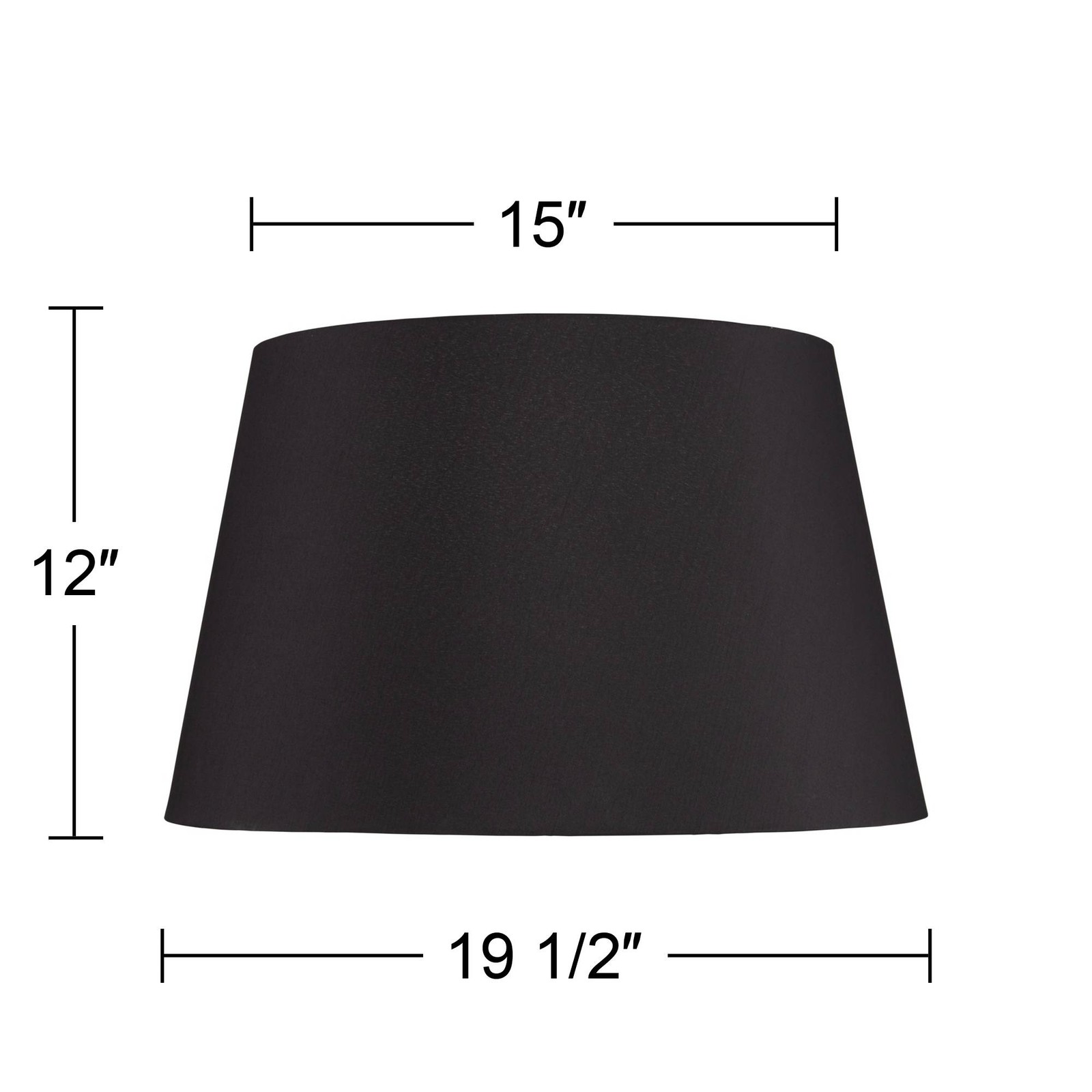 Black Faux Silk Large Tapered Drum Lamp Shade 15" Top x 19.5" Bottom x 12" High