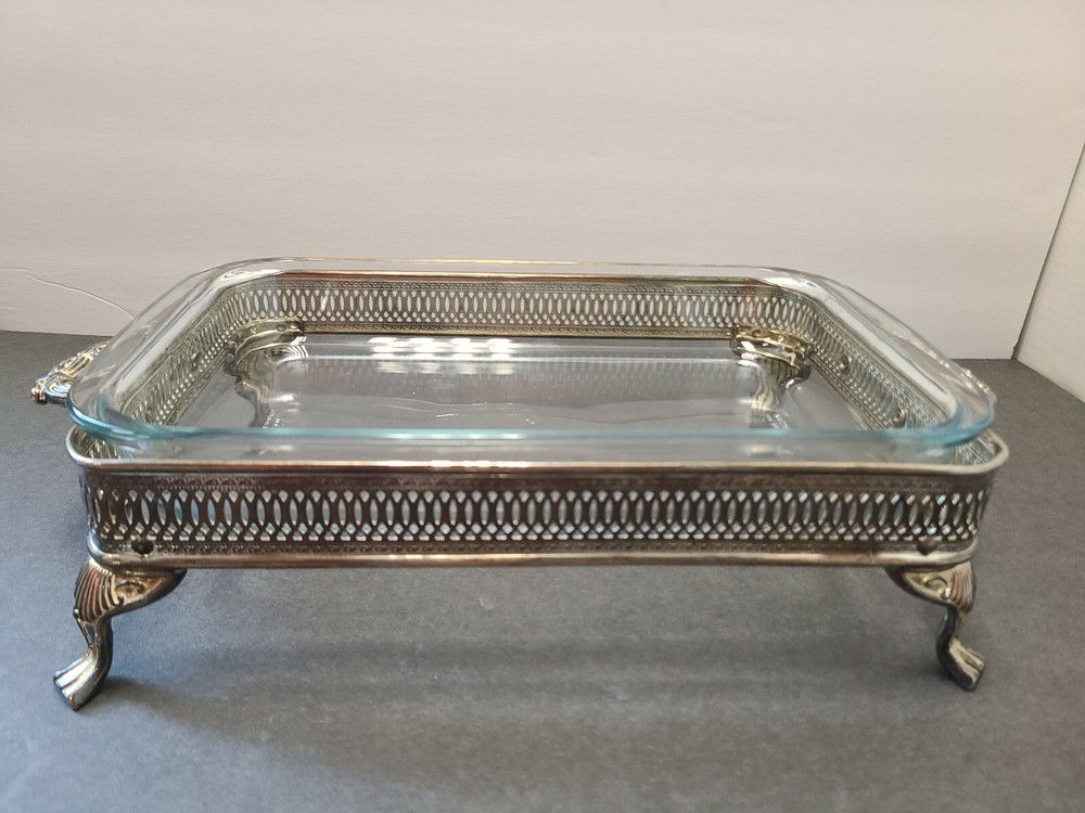 MARINEX BRAZIL, GLASS & SILVERPLATE RECTANGULAR BUFFET, CASSEROLE DISH