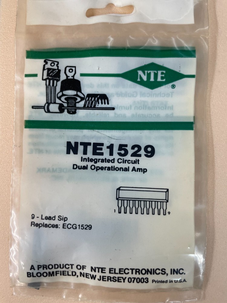NTE Electronics NTE1529 IC-DUAL OPERATIONAL AMP 9 PIN SIP PHASE COMPENSATION CIR