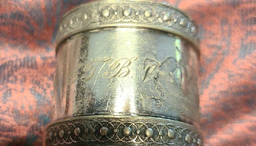 VINTAGE MAN ROWING A CANOE DESIGN ♡ SILVERPLATE NAPKIN RING ♡ 1..5" X 1.75"