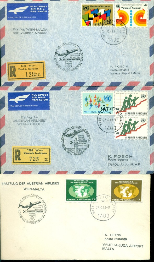 21 UN Vienna Covers - all First Flight or Flight Covers