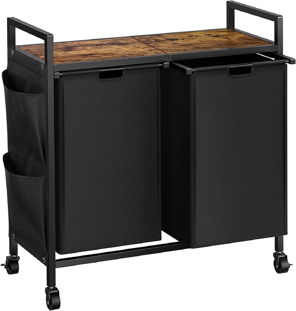 Double Laundry Hamper with Lid,Rolling Laundry Basket Organizer with Wheels, ...