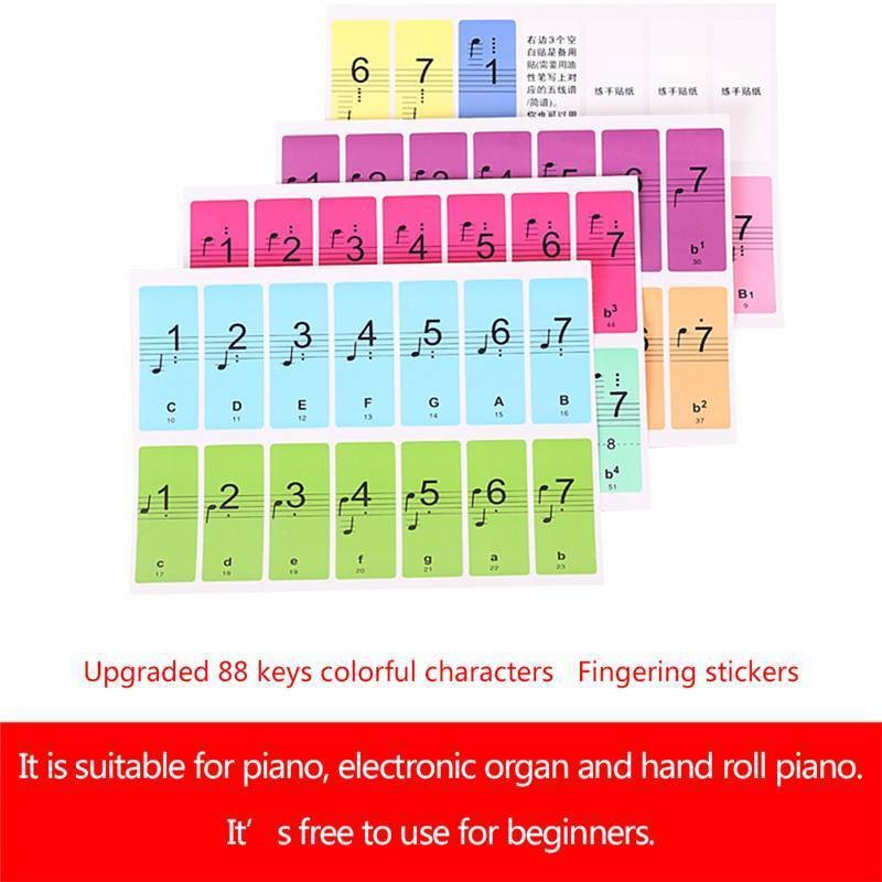 1 Set Beginner's Piano Sticker 88-Keys Electronic Keyboard Note Removable