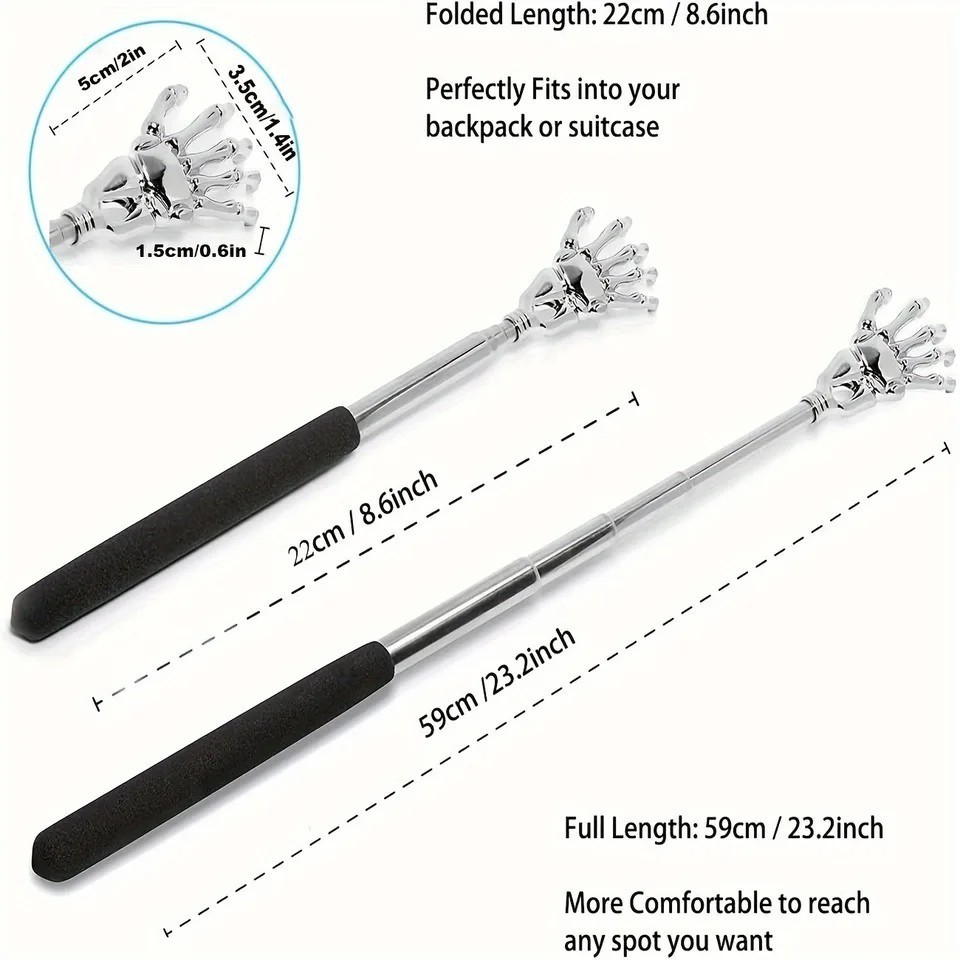 3PCS Stainless Steel Retractable Back Scratcher - Rubber Handle Portable Random