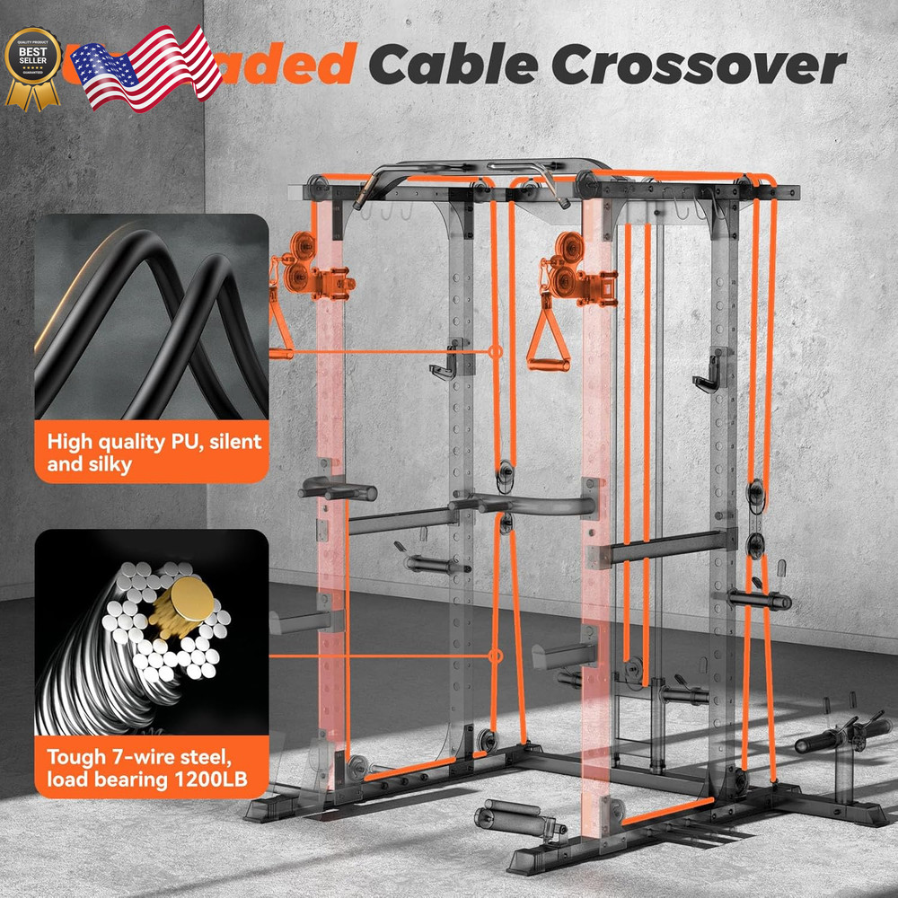 FLA01 Power Cage Multi Function Squat Rack with Cable Crossover System 2000Lbs C
