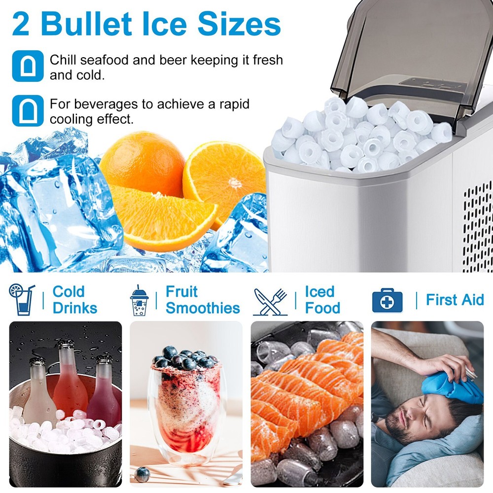 33LBS/24Hrs Countertop Ice Maker Machine Handle 9 Cubes Ready 6 Mins Self-clean