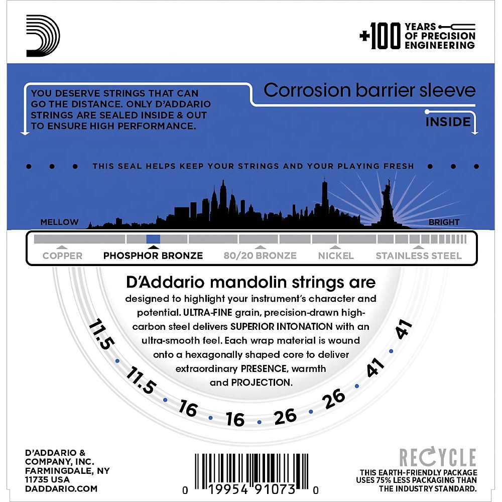 D'Addario EJ75 Phosphor Bronze Medium/Heavy Mandolin Strings (11.5-41)