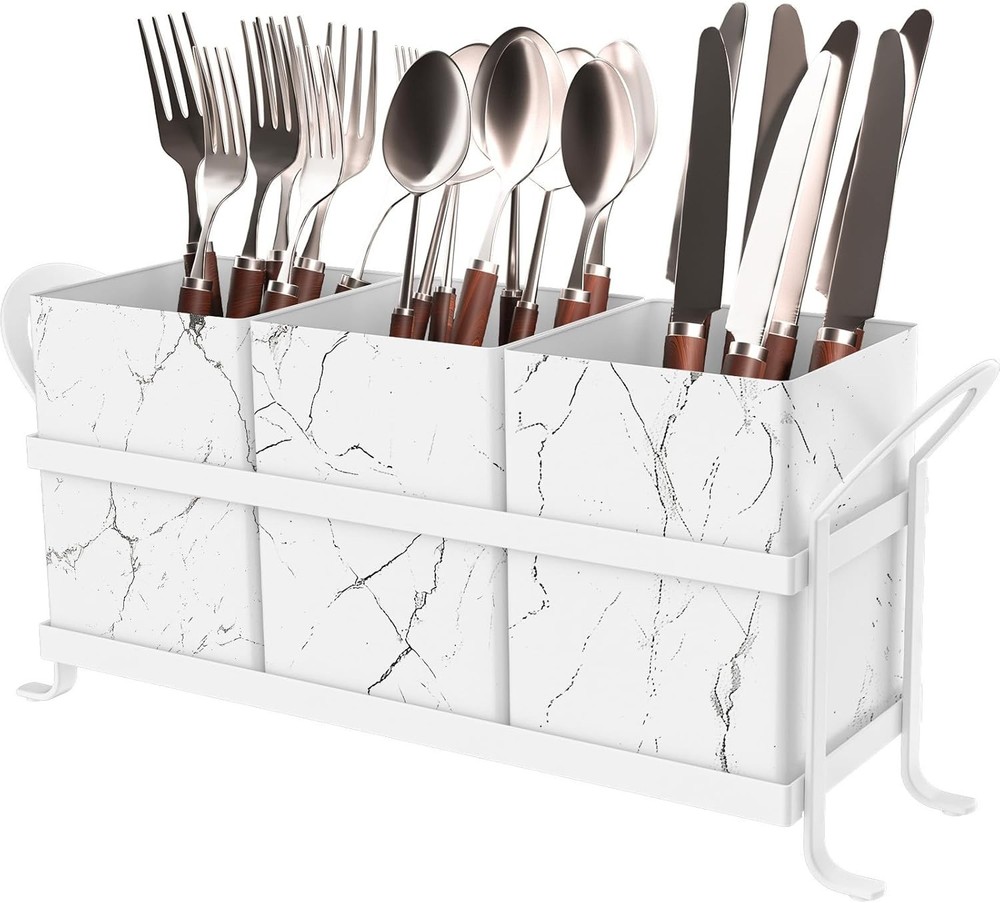 White Kitchen Utensil Holder Chic Silverware Holder Party Compact & Versatile