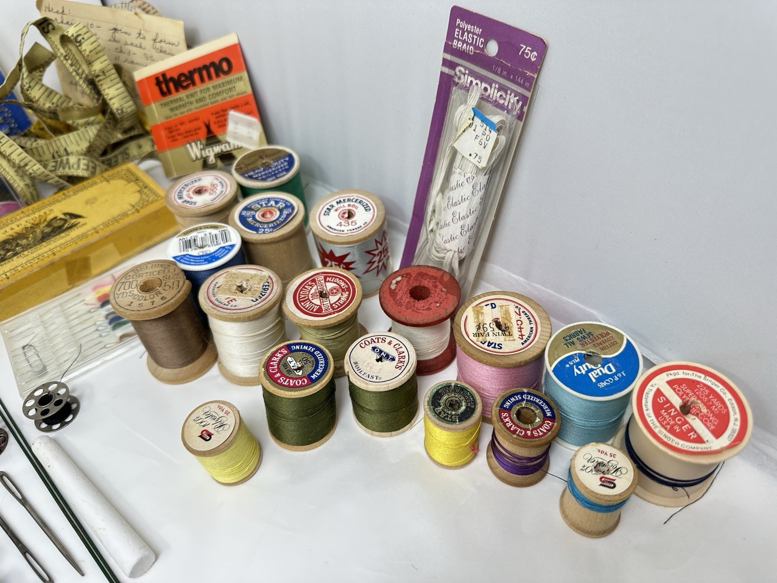 Vintage Max Klein Sewing Box Faux Wood Plastic Storage with Contents Supplies