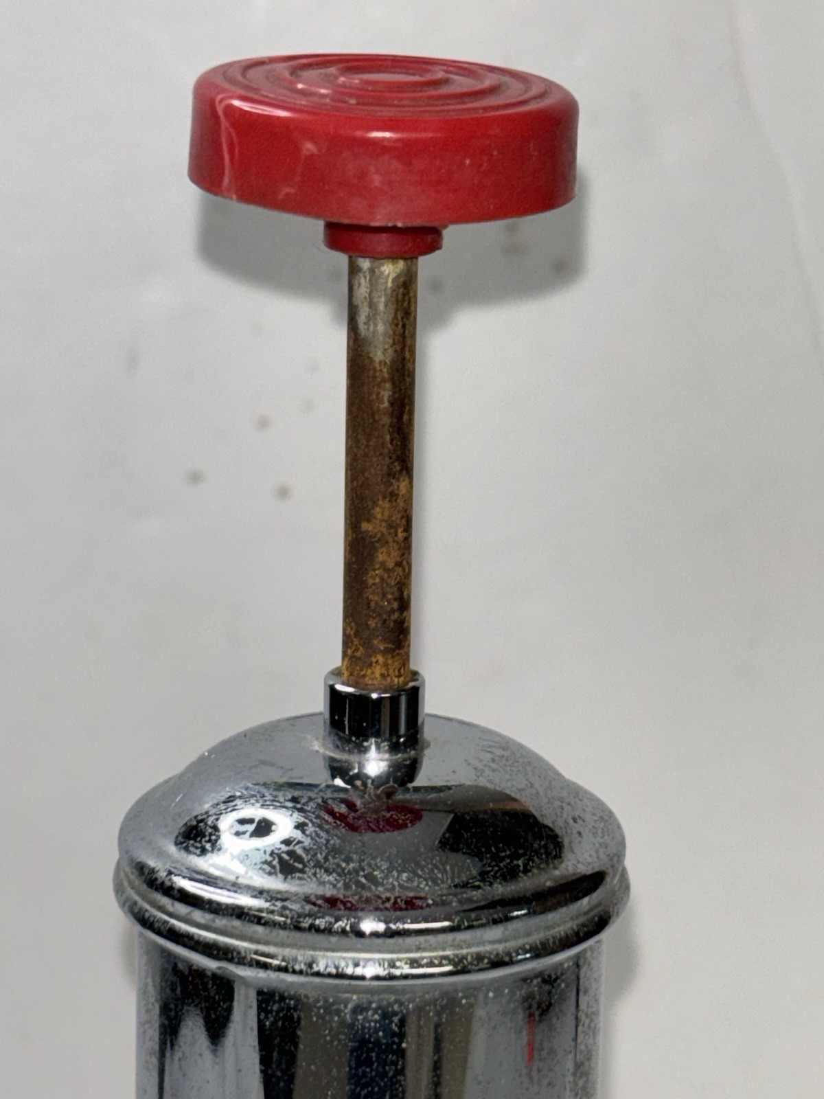 Retro Vintage MCM Liquor Dispenser Chrome & Glass Red Resin ~ Bar Decor