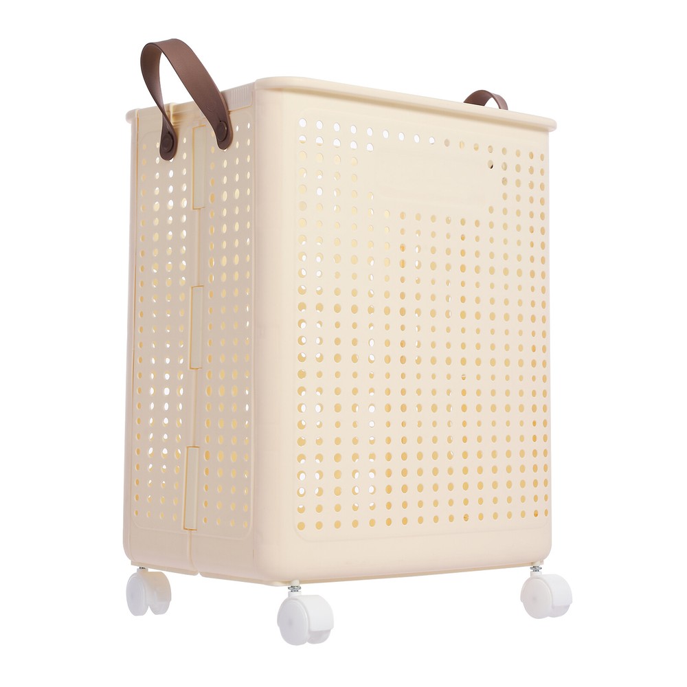 30kg Collapsible Laundry Hamper, Foldable Rolling Laundry Basket With Wheels