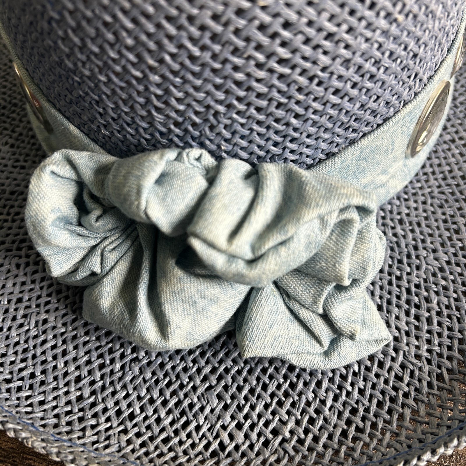 VINTAGE Something Special Straw Hat 1980s Gantos Blue Embellished Derby 3425