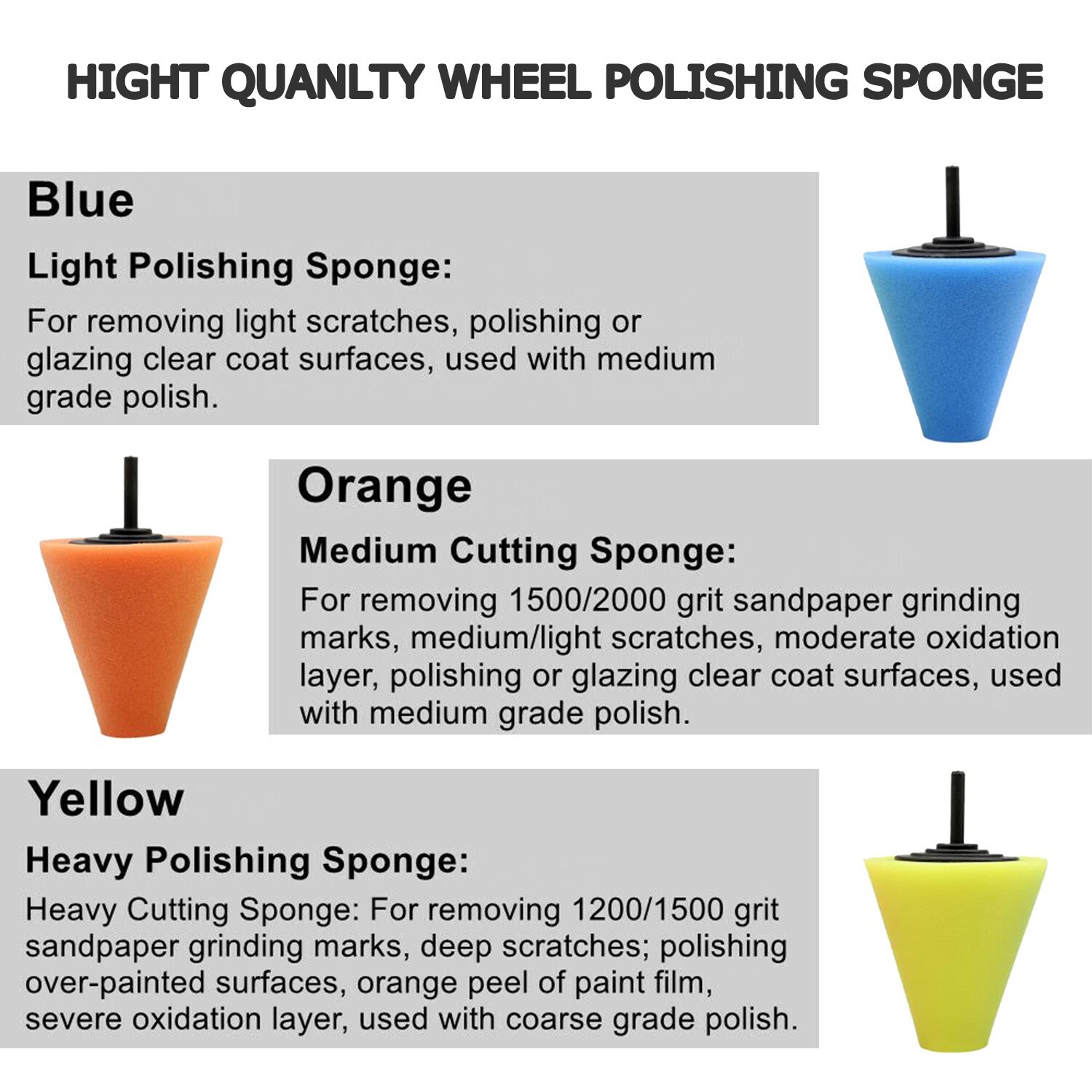 Foam Drill Polishing Cone Ball Pads Kit Car Hub Waxing Buffing Wheel Polisher 4"