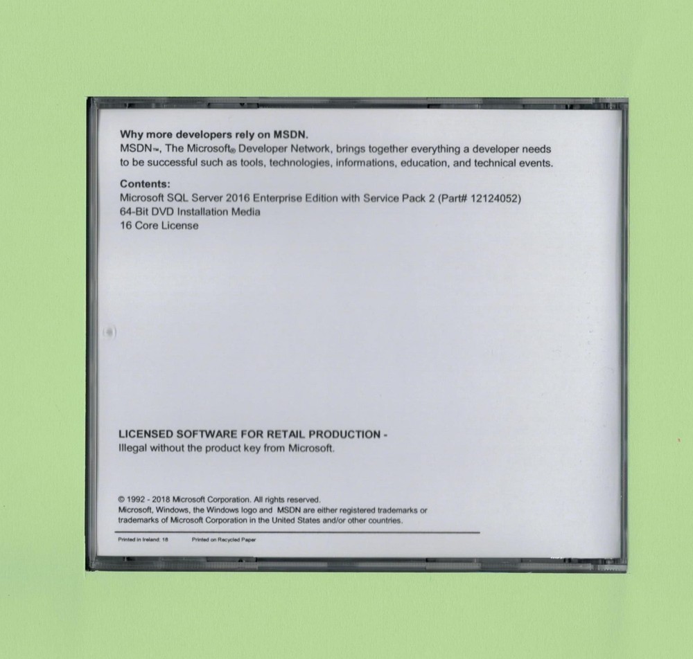 SQL Server 2016 Enterprise Unlimited CALs New Authentic Retail Microsoft License