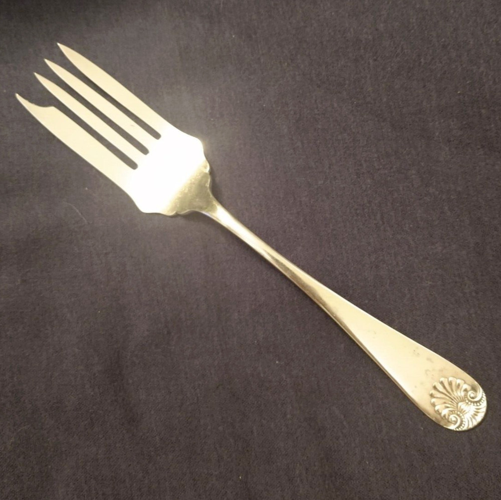 silverplated COLD MEAT (serving) FORK fancy beaded SHELL PATTERN Jarvis & Son