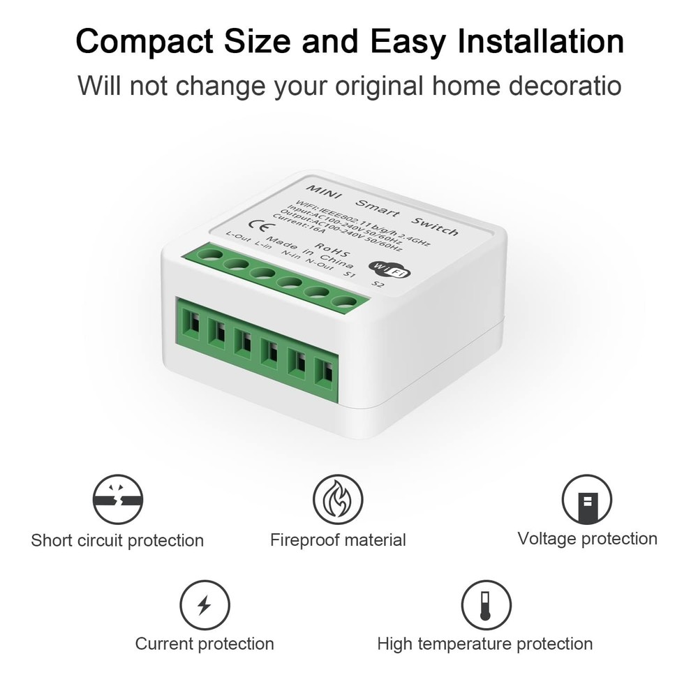2 PACK - 16 AMP Smart MINI Switch Relay Google Amazon Alexa WIFI