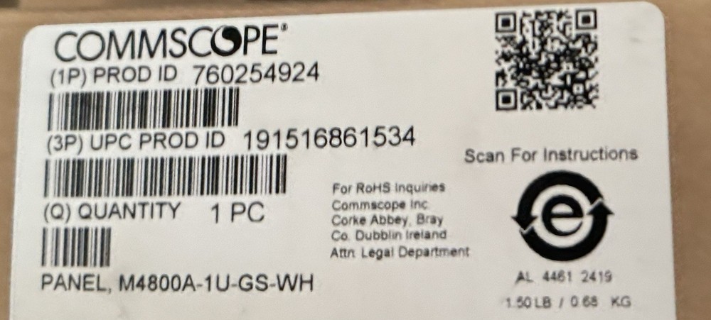 White 48-Port Cat6/6A Patch Panel – 1U Angled CommScope M4800A 760105429