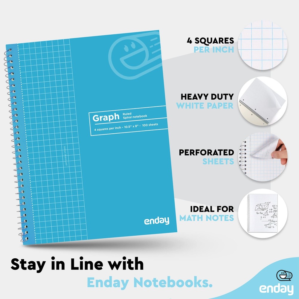 Graph Paper Notebook (4 Pack) Grid Notebook, Graph paper spiral notebook, Gra...