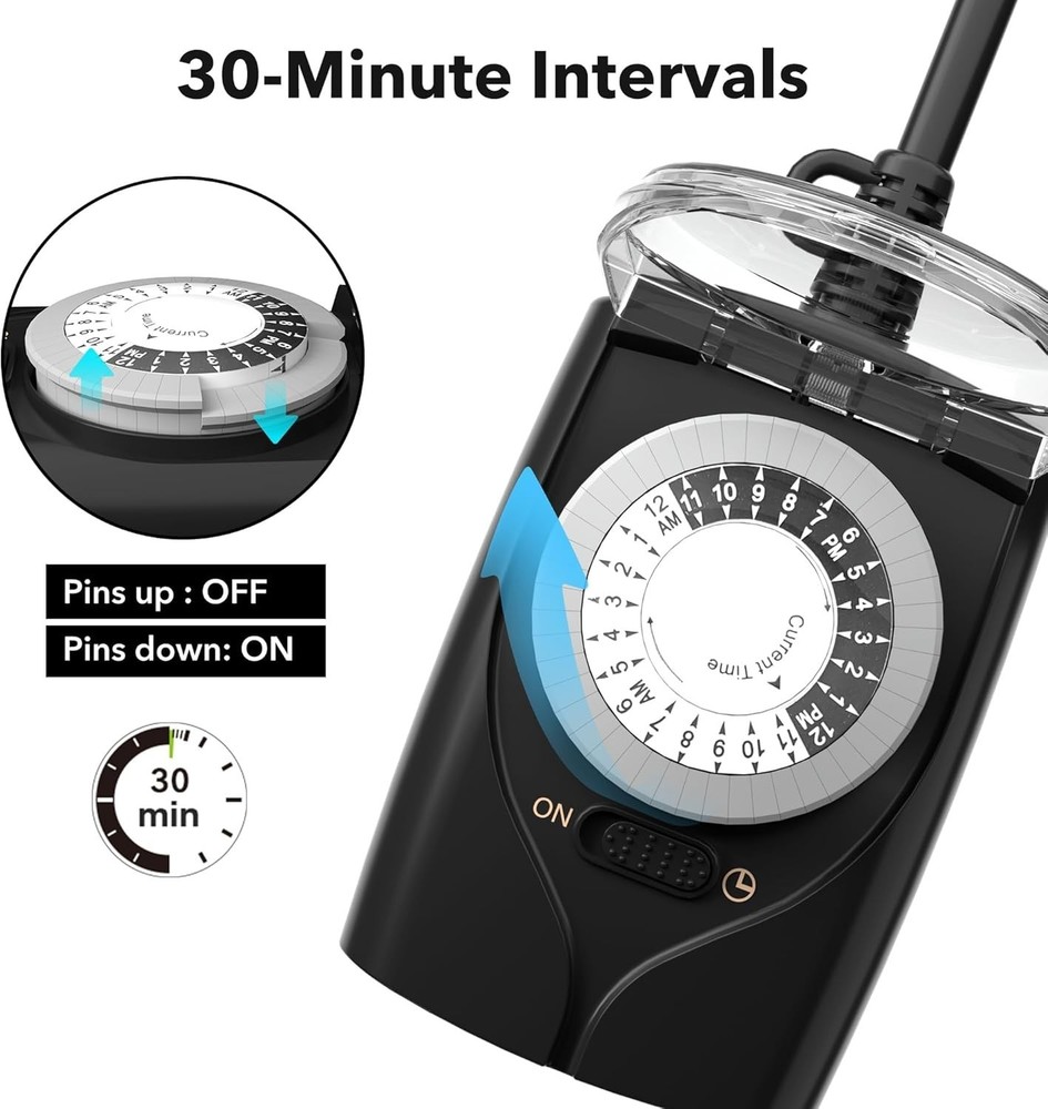 Outlet Timer, 24 Hour Mechanical Outdoor Timer for Pool Pump, Plug in Timer USA