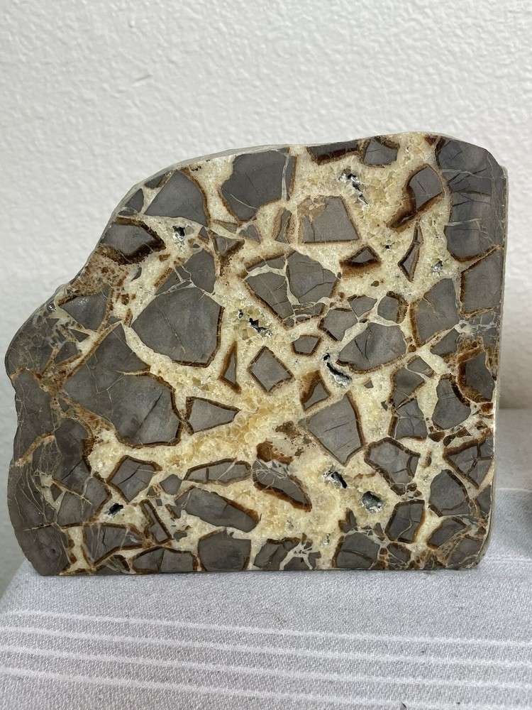 Serpentine Geode Slice Polished Dragon Stone Bookends