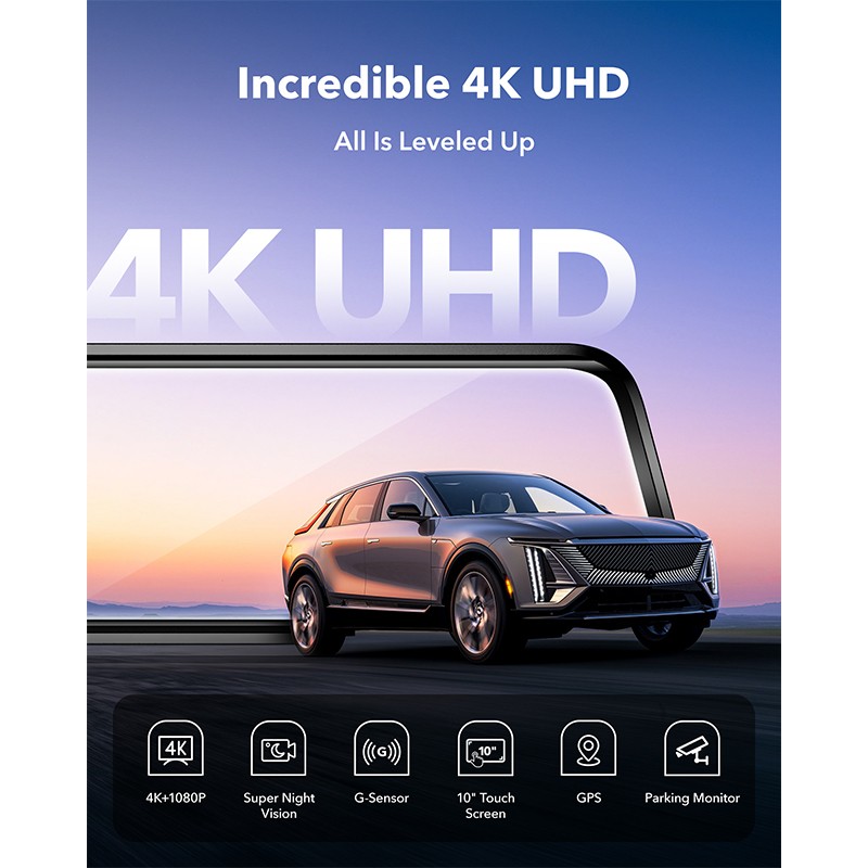 WOLFBOX G930 10" Touch Screen 4K Mirror Dash Cam Front and Rear With 32GB & GPS