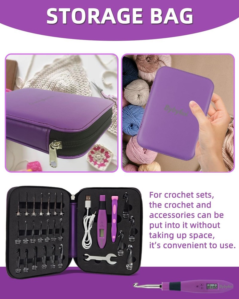 Light Up Crochet Hooks Set with 24 Interchangeable Tools & Digital Counter