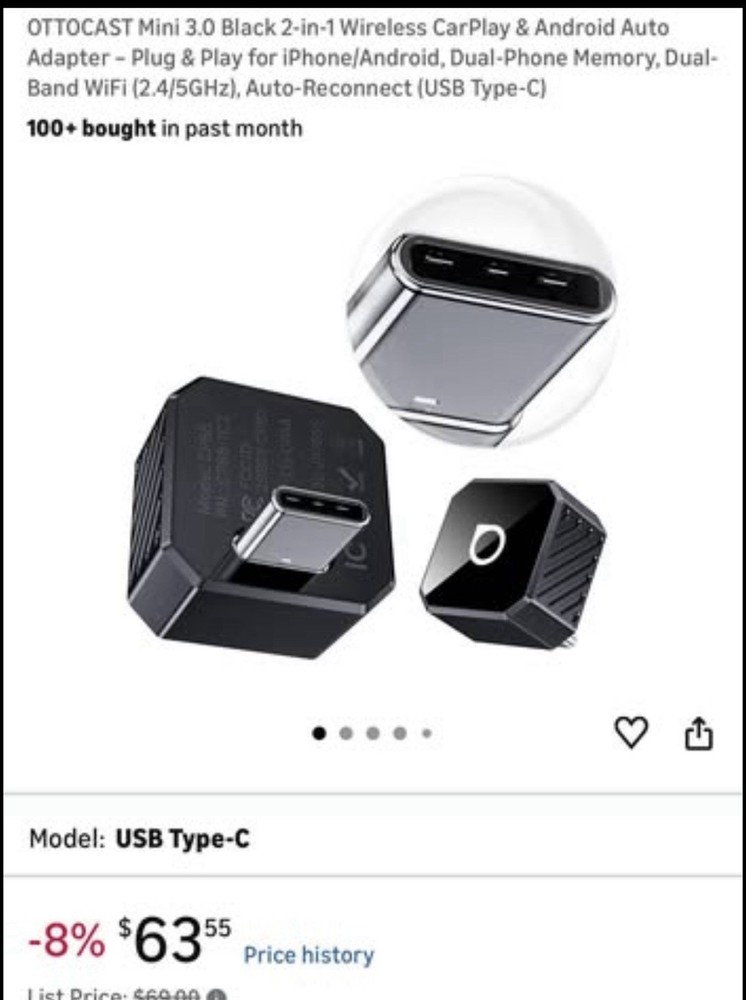 Ottocast Mini Wireless CarPlay & Android Auto Adapter – New in Box