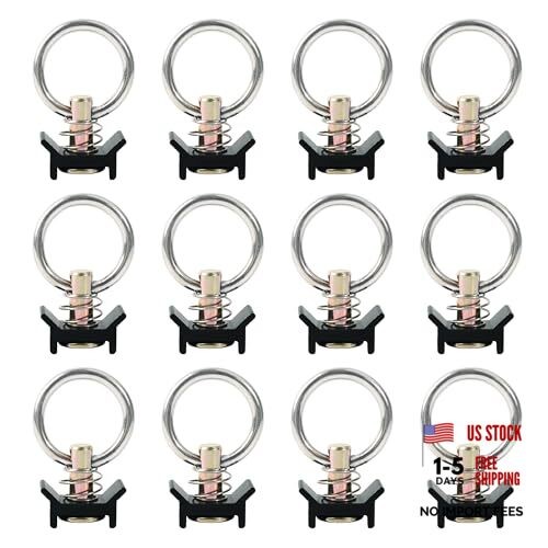 12 Pack L Track Tie Down O Ring Accessories - Black & Silver