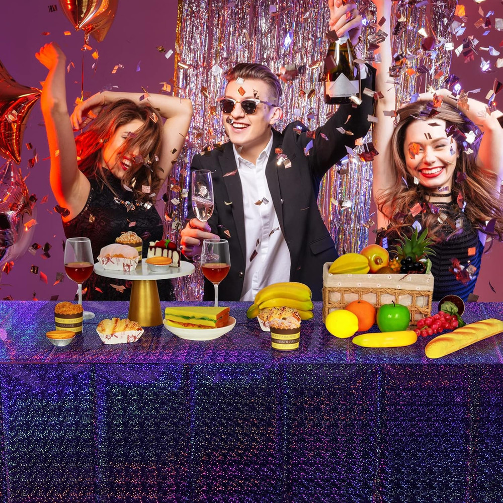 8 Pack Iridescence Plastic Tablecloths Shiny Disposable Laser Rectangle Table Co