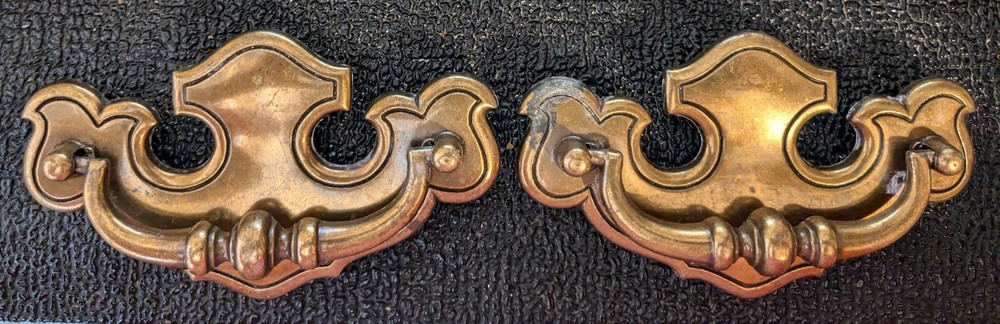 2ea Drop Thick Bail Drawer Pull Handles Bat wing Hardware Vintage Brass 3"Ctr B