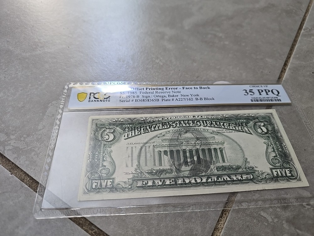 1985 5 dollar bill Miscut ERROR