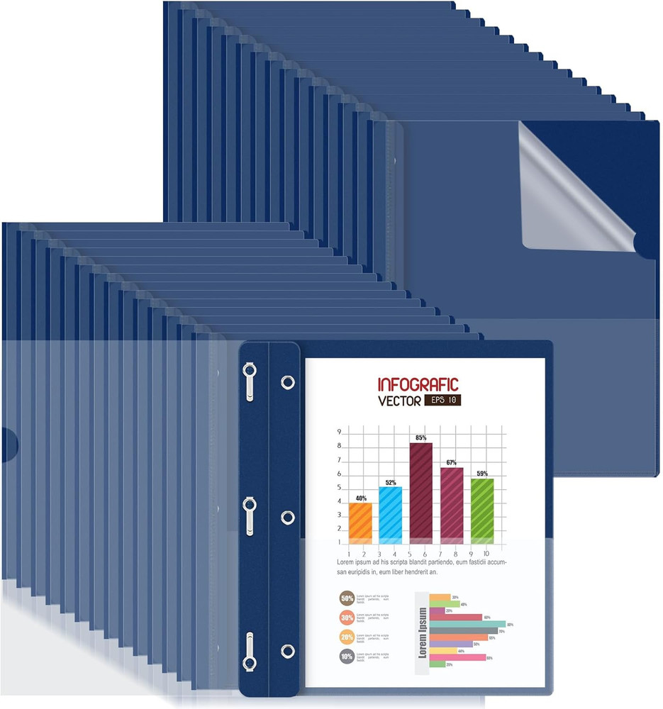 HAUTOCO 30 Pack Plastic Report Covers with 3-Prong Fasteners Clear Front Present