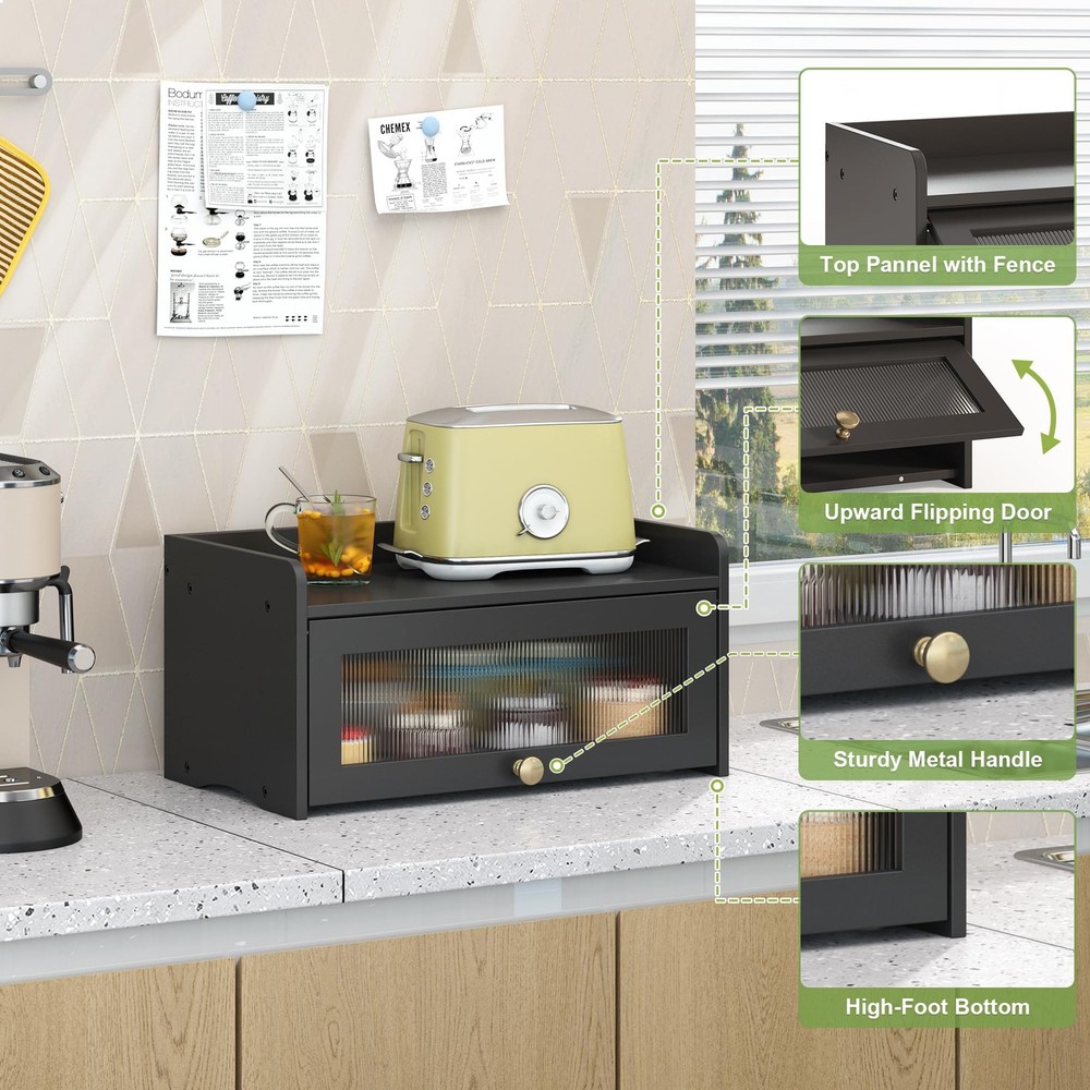 JANSNIMEN Bread Box for Kitchen Countertop, Large Bread Container Storage, Woode