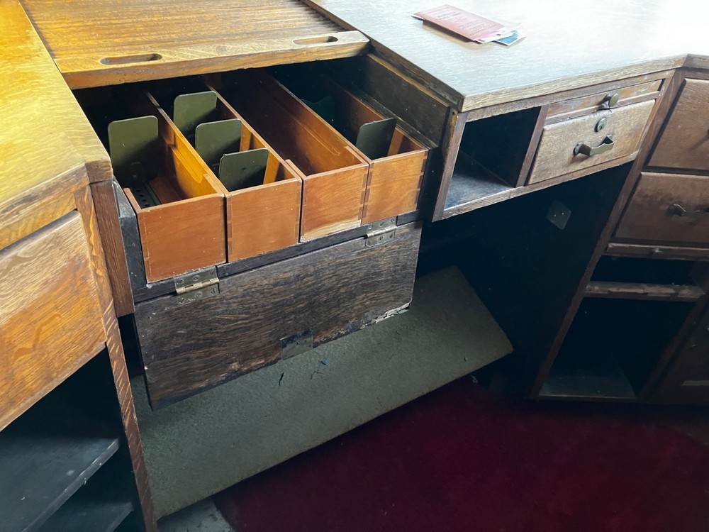 Vintage Angled Library Circulation Check-Out Desk / Counter