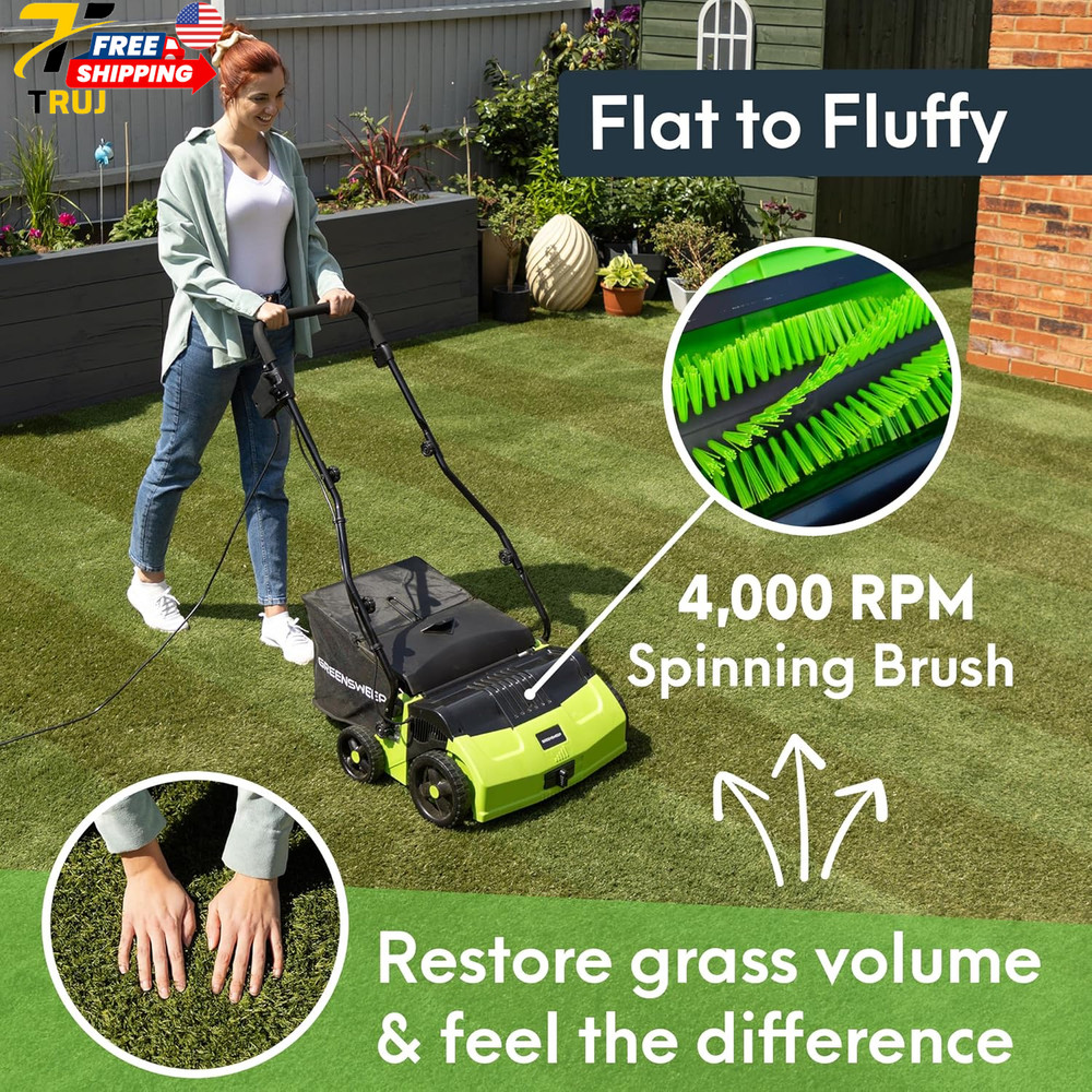 V2 Artificial Grass Electric Sweeper Rake Vacuum 45L Collection Bag 5 Adjustable