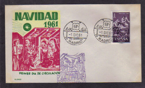 Spain - Navidad 1961 - FDC 1961 - Alonso Cachet
