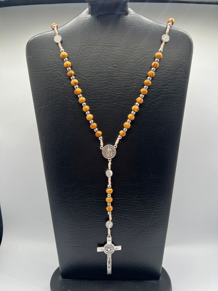 St. Benedict Wood Rosary 20'' Natural Wooden Beads 6mm