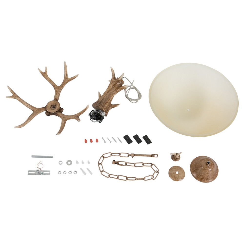 3-Light Chandelier E26 Rustic Lodge Log Cabin Ceiling Light Resin Deer Antler