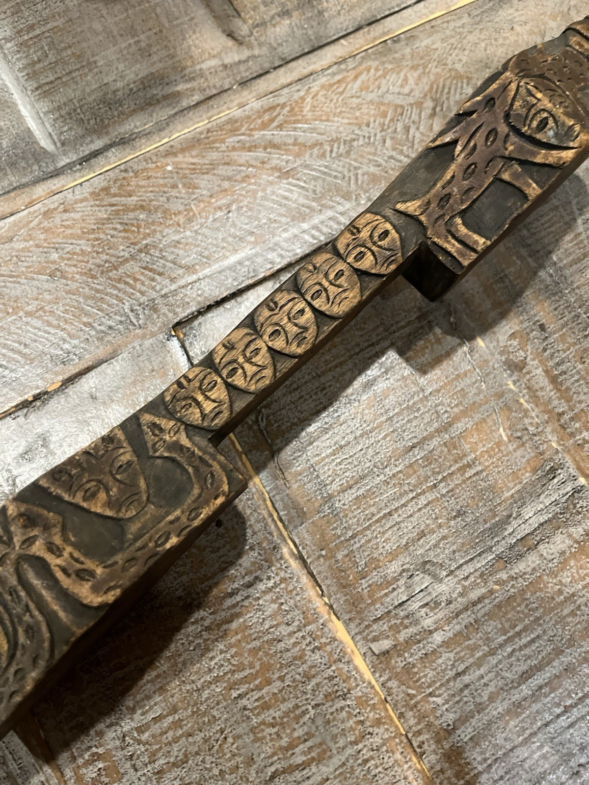 Antique Paiwan Noble Ceremonial Twin cup Linnak Hand Carve Taiwan Aboriginal 20”