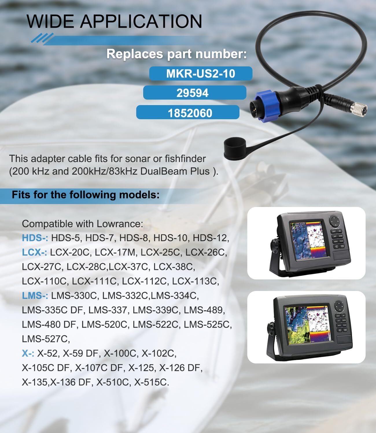 MKR-US2-10 US2 Lowrance Adapter Cable for Sonar or Fishfinder DualBeam Plus