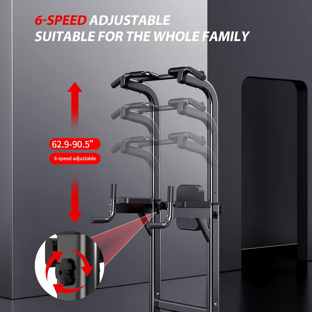 Power Tower Adjustable Height Pull up & Dip Station Multi-Function Home Strength