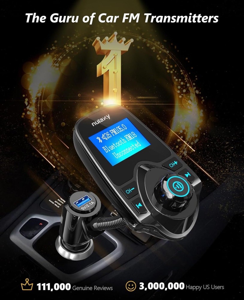 Nulaxy Wireless FM Transmitter Radio in-Car Bluetooth Adapter Car Kit.