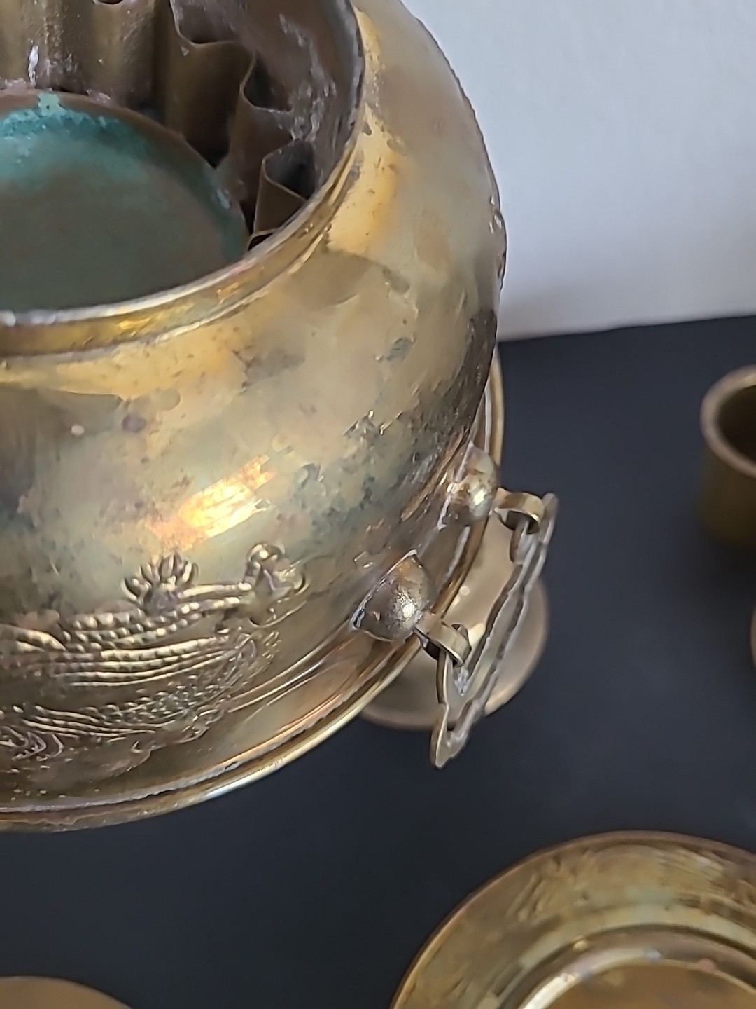 Vintage Chinese Shabu Pot Brass Hot Pot Chiseled Dragon