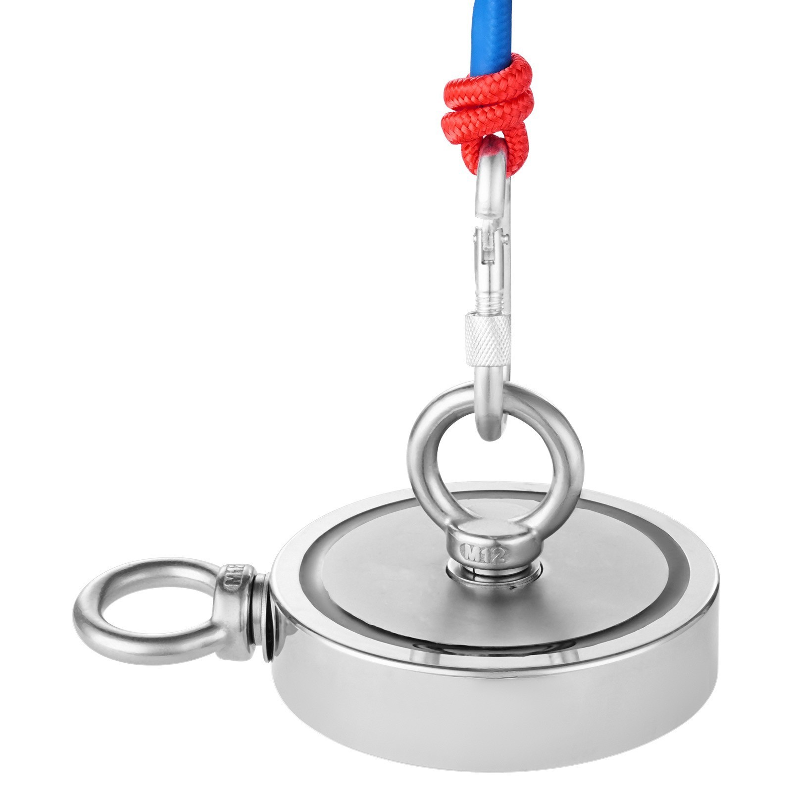 2000 LBS Strong Fishing Magnet Kit Double Sided Pull Force and Rope Carabiner